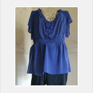 Blue polka dot ruffled Torrid blouse